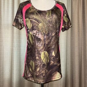 Fishouflage Womens Camouflage Pink Stripe Fishing Short Sleeve Shirt Size Medium